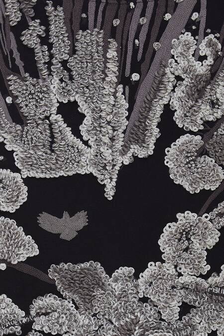 Huemn_Black Embroidery High Neck Midi Dress  _at_Aza_Fashions