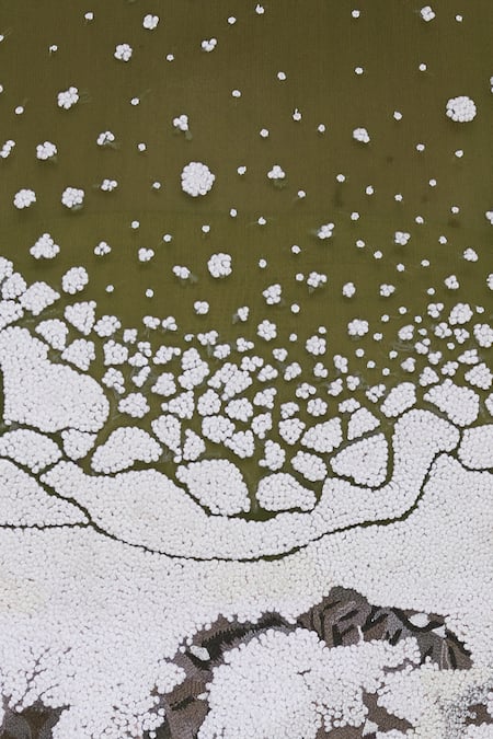 Huemn_Green Silk Georgette Embroidered Round High Slit Dress  _at_Aza_Fashions