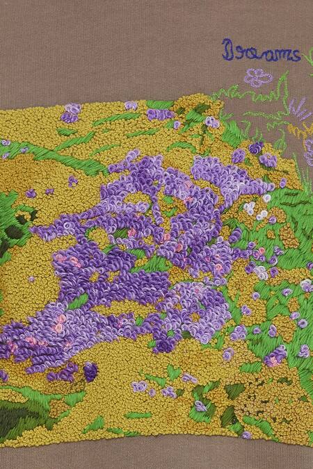 Huemn_Brown Silk Embroidered Round Sweatshirt And Skirt Set  _at_Aza_Fashions