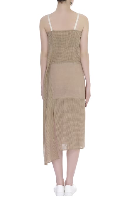 Urvashi Kaur Checkered & Stripe Panel Midi Dress 