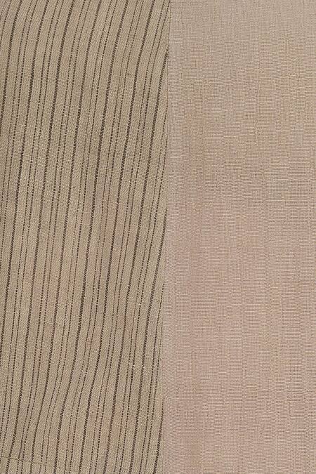 Urvashi Kaur_Brown Cotton Square Neck Checkered And Stripe Panel Midi Dress _at_Aza_Fashions