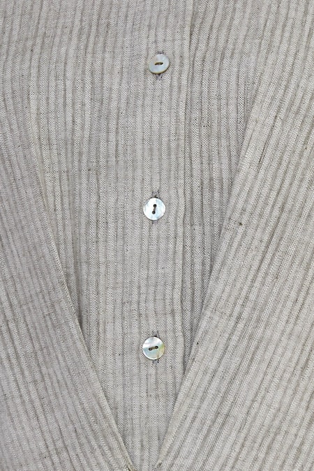 Urvashi Kaur_Gray Cotton Collared Striped Organic High-low Shirt Dress _at_Aza_Fashions