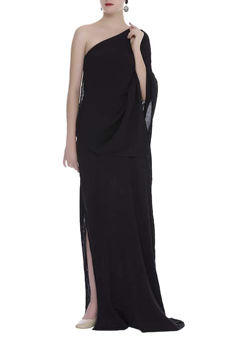 Urvashi Kaur Asymmetric Neck Slit Gown With Overlay 