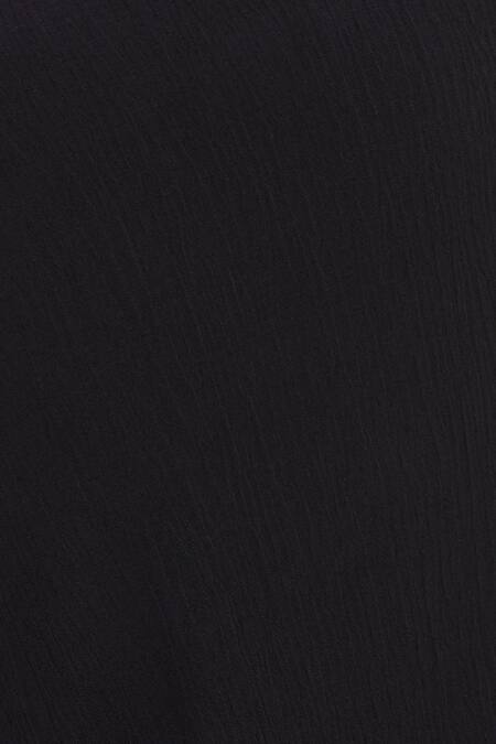 Urvashi Kaur_Black Viscose, Cotton Asymmetric Neck Slit Gown With Overlay _at_Aza_Fashions