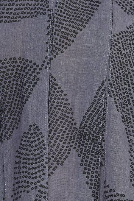 Urvashi Kaur_Gray Cotton Round Neck Shibori Box Pleat Flared Dress _at_Aza_Fashions