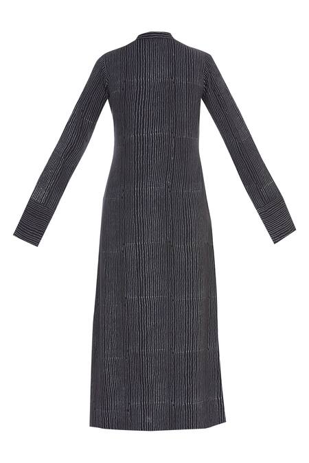 Shop_Urvashi Kaur_Black Cotton Mandarin Collar Block Print Striped Kurta _Online_at_Aza_Fashions