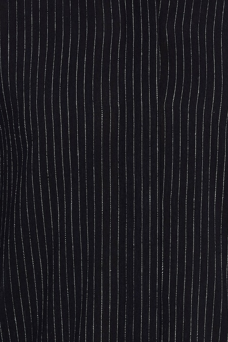 Urvashi Kaur_Black Cotton Collared Striped Panel Shirt With Tie-up Sleeve _at_Aza_Fashions