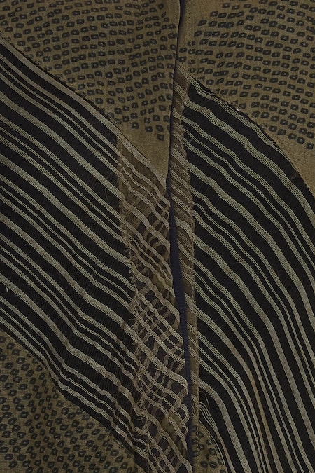 Shop_Urvashi Kaur_Green Cotton, Linen Collared Shibori And Sheer Panel Shirt _Online_at_Aza_Fashions