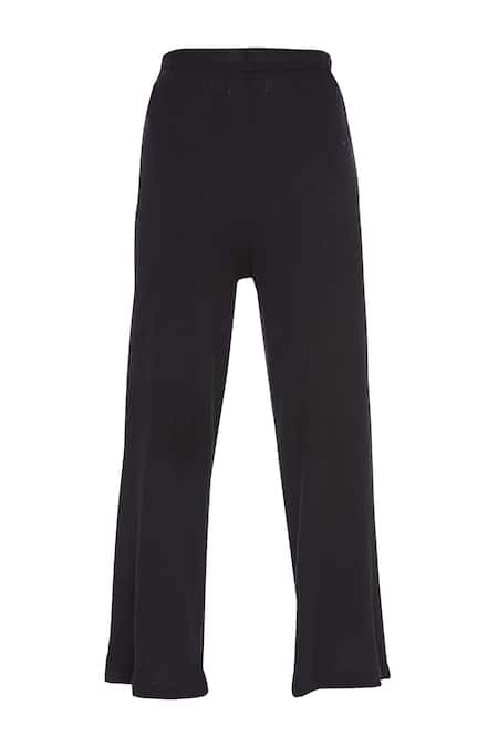 Urvashi Kaur_Black Viscose, Cotton Straight Pant _Online_at_Aza_Fashions