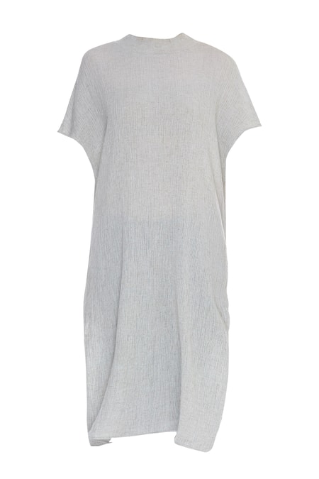 Buy_Urvashi Kaur_Gray Viscose, Cotton Round Neck Grey High Low Tunic _Online_at_Aza_Fashions