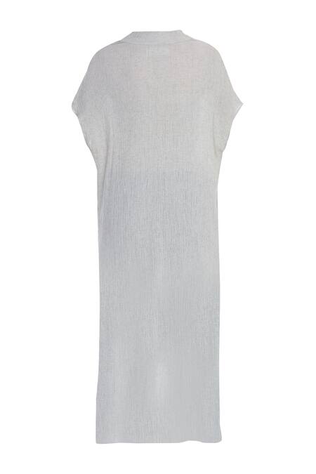 Shop_Urvashi Kaur_Gray Viscose, Cotton Round Neck Grey High Low Tunic _Online_at_Aza_Fashions