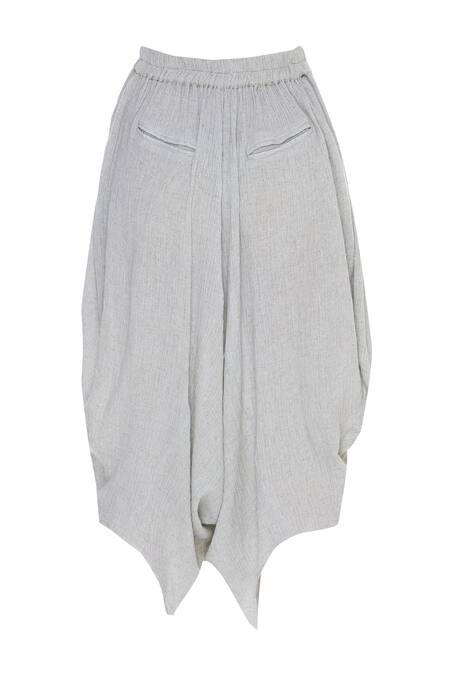 Urvashi Kaur_Gray Viscose, Cotton Dhoti Style Cropped Pant With Asymmetric Hem _Online_at_Aza_Fashions