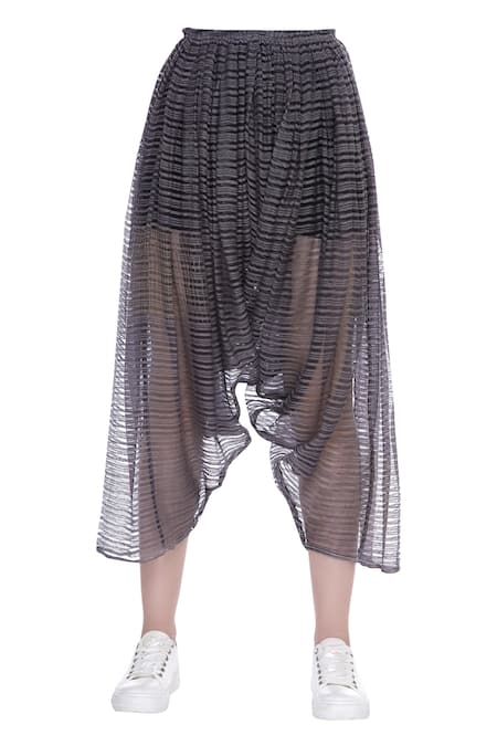 Urvashi Kaur Draped Striped Linen Noil Pant 