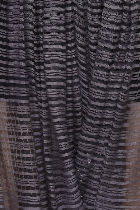 Buy_Urvashi Kaur_Gray Linen Draped Striped Noil Pant _Online_at_Aza_Fashions