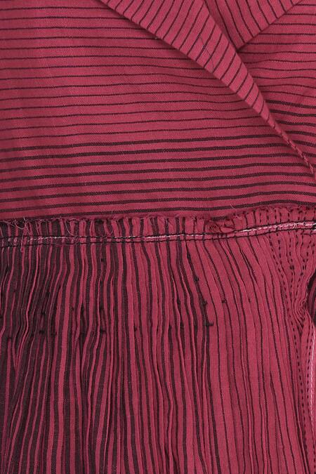 Urvashi Kaur_Pink Cotton Embroidery Collared Ikat Motif Peplum Top With Pleats And Tie-ups _at_Aza_Fashions