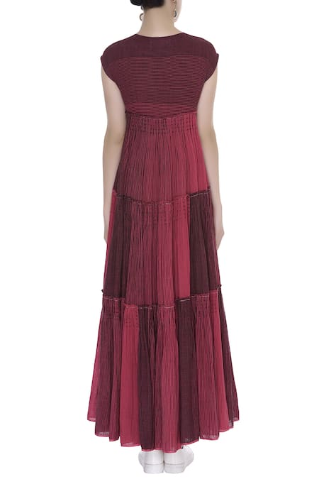 Urvashi Kaur Ikat Motif French Knot Tiered Gown 