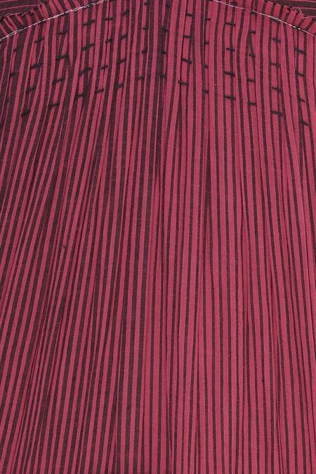 Urvashi Kaur_Pink Cotton Embroidery V-neck Ikat Motif French Knot Tiered Gown _at_Aza_Fashions