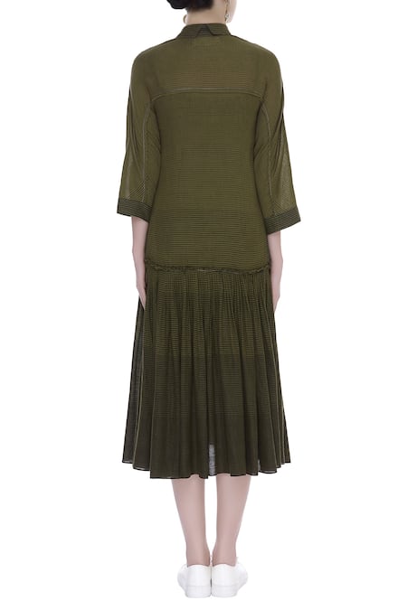 Urvashi Kaur Striped Drop-Waist Midi Dress 