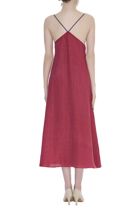Urvashi Kaur Striped V Neck Slip Midi Dress 