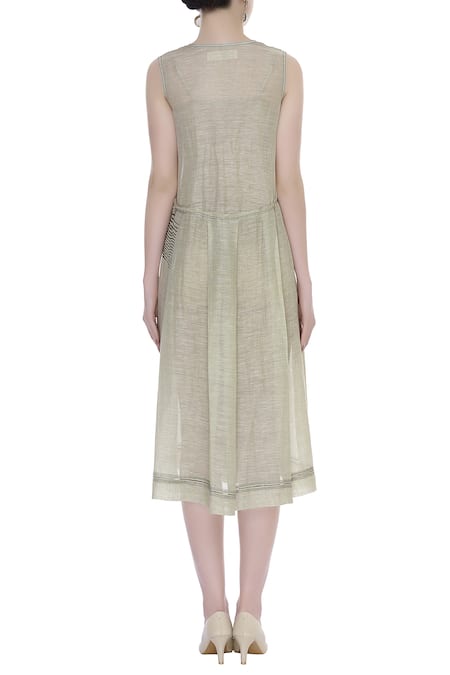 Urvashi Kaur Linen Silk Flared Pleated Midi Dress 