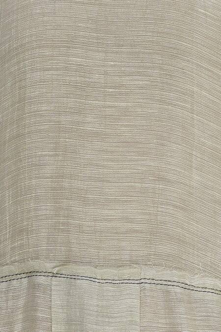 Urvashi Kaur_Green Linen, Silk Round Neck Flared Pleated Midi Dress _at_Aza_Fashions