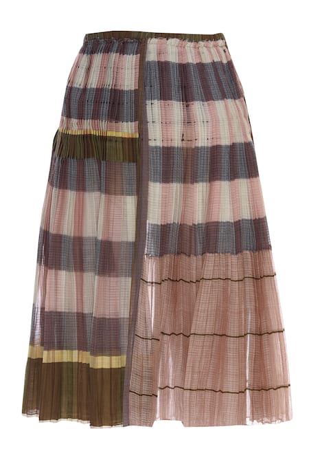 Urvashi Kaur Checkered & Pleated Midi Skirt 