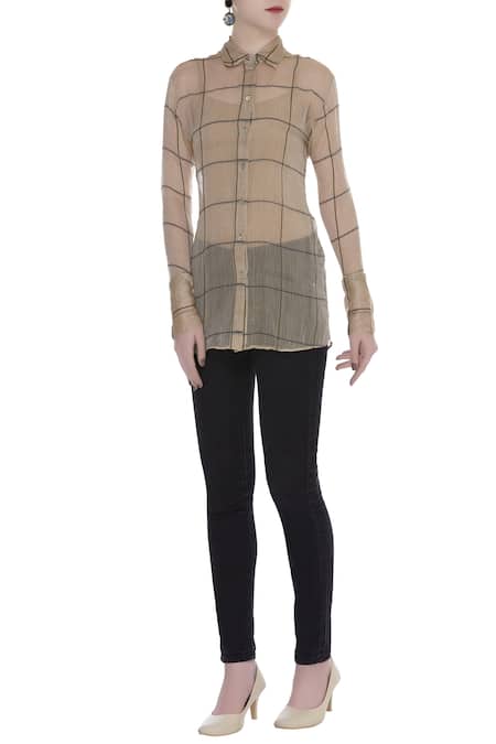 Urvashi Kaur Checkered Sheer Shirt 