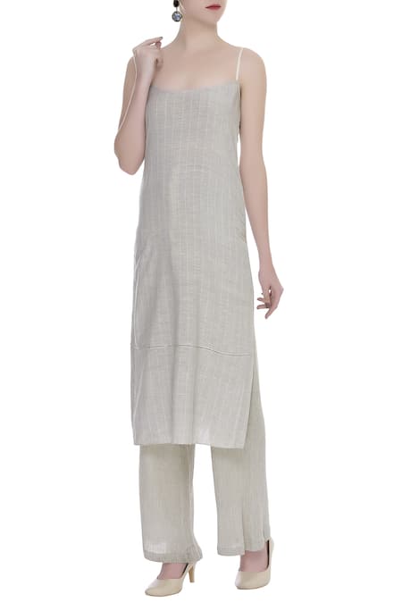 Urvashi Kaur Noodle Strap Striped Side Slit Tunic 