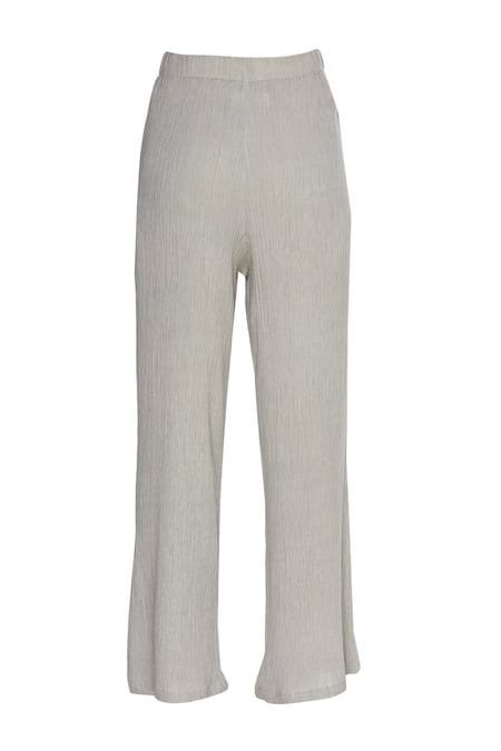 Urvashi Kaur_Gray Cotton Textured Organic Straight Pant _Online_at_Aza_Fashions