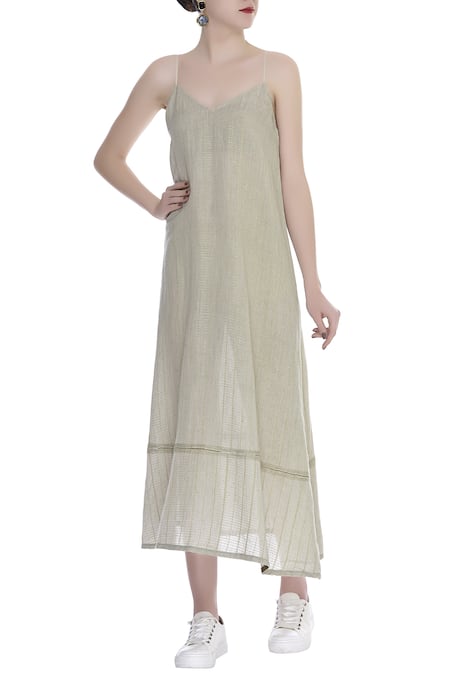 Urvashi Kaur Striped V Neck Slip Dress 