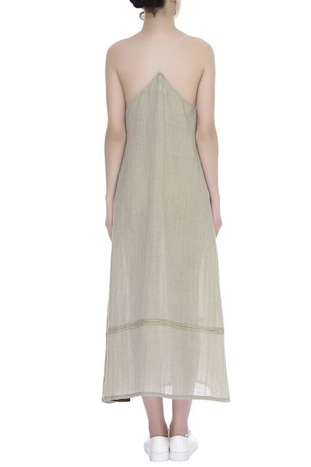 Urvashi Kaur Striped V Neck Slip Dress 