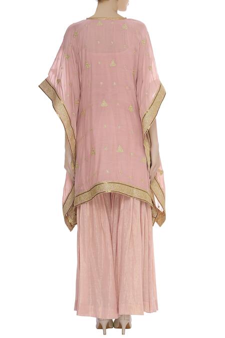 Shop Kisneel By Pam Pink Zari Embroidered Kaftan Style Kurta Set at Aza Fashions Shop_Kisneel By Pam_Pink Zari Embroidered Kaftan Style Kurta Set_at_Aza_Fashions