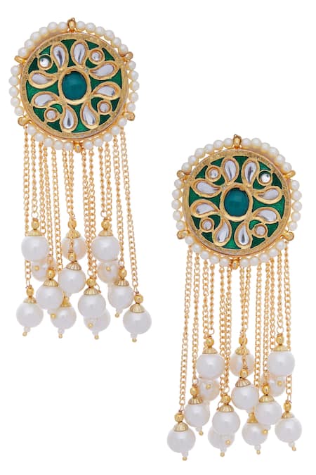 Just Jewellery Gold Plated Artificial Stones Dangling Earrings With Circular Head 