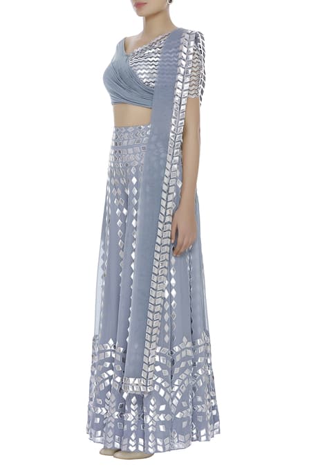 Reeti Arneja_Blue Embroidered Top Pant Set_Online_at_Aza_Fashions