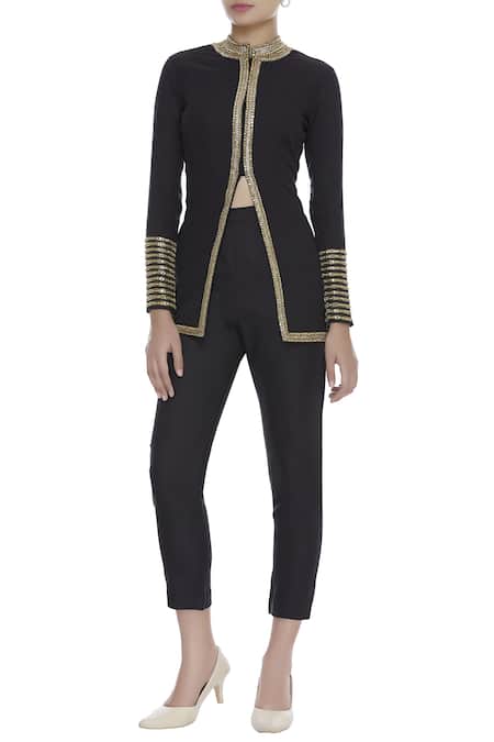 Neeta Lulla Black Sequin Embroidered Front Open Jacket With Pants