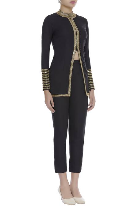 Neeta Lulla Black Sequin Embroidered Front Open Jacket With Pants Online at Aza Fashions Neeta Lulla_Black Sequin Embroidered Front Open Jacket With Pants_Online_at_Aza_Fashions