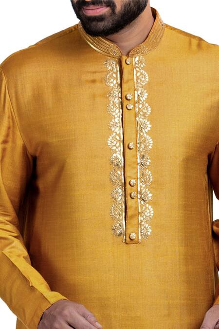 Shop_Poonam Kasera_Cream Gota Embroidered Kurta Set_Online_at_Aza_Fashions
