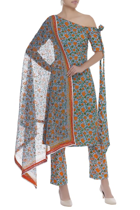 Surendri Blue Floral Printed Kurta Set 