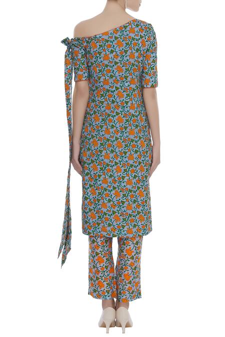 Shop_Surendri_Blue Floral Printed Kurta Set_at_Aza_Fashions