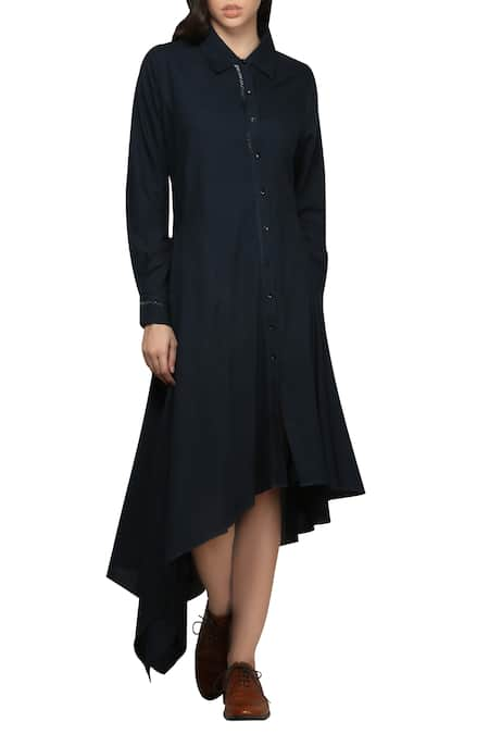 Integument Blue Asymmetric Shirt Dress