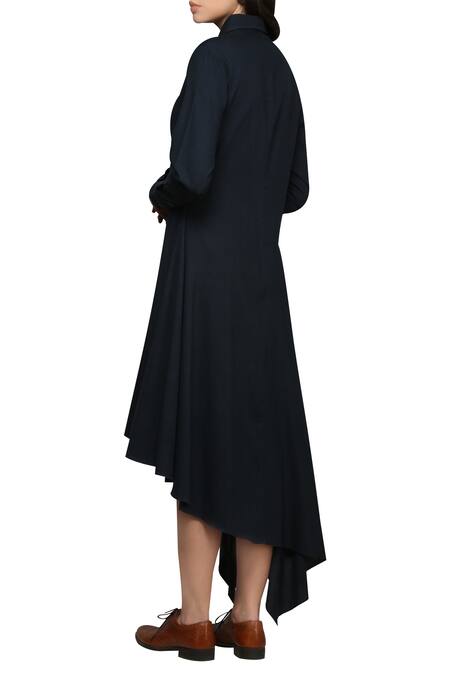 Shop_Integument_Blue Asymmetric Shirt Dress_at_Aza_Fashions