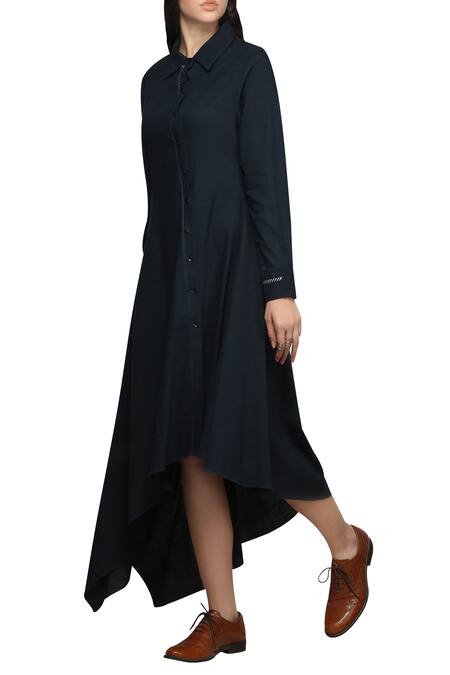 Integument_Blue Asymmetric Shirt Dress_Online_at_Aza_Fashions