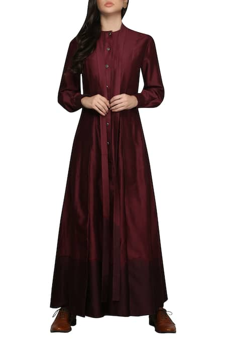 Integument Wine Chanderi Maxi Dress