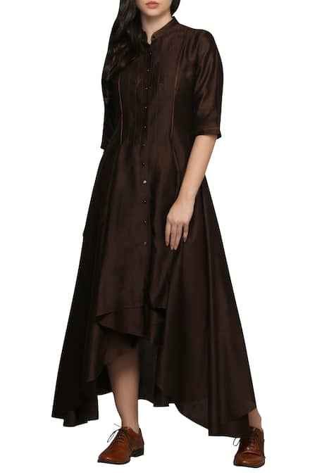 Integument Brown Chanderi Shirt Dress