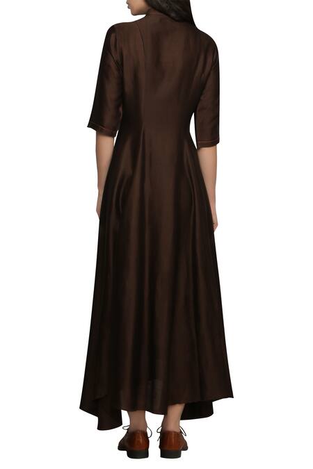 Shop_Integument_Brown Chanderi Shirt Dress_at_Aza_Fashions