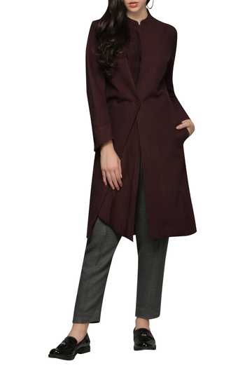 Buy Integument Wine Pleated Blazer Dress at Aza Fashions Buy_Integument_Wine Pleated Blazer Dress_at_Aza_Fashions