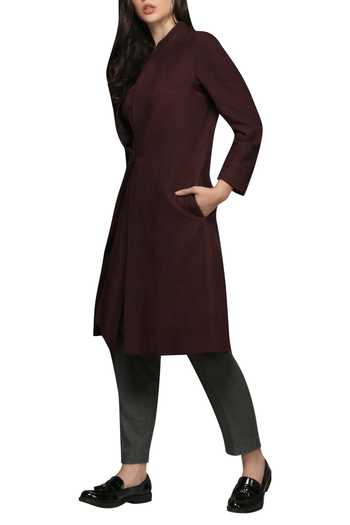 Buy Integument Wine Pleated Blazer Dress Online at Aza Fashions Buy_Integument_Wine Pleated Blazer Dress_Online_at_Aza_Fashions