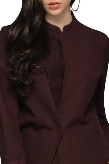 Shop Integument Wine Pleated Blazer Dress Online at Aza Fashions Shop_Integument_Wine Pleated Blazer Dress_Online_at_Aza_Fashions