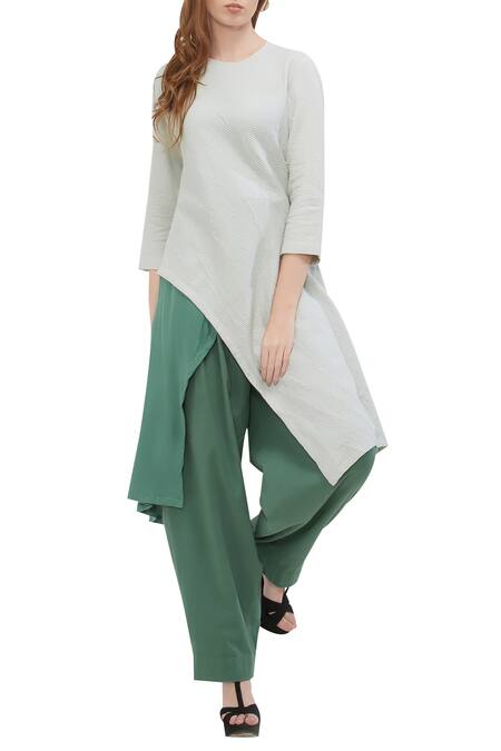 Fahd Khatri White Dual Toned Overlap Tunic