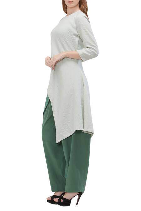 Fahd Khatri White Dual Toned Overlap Tunic Online at Aza Fashions Fahd Khatri_White Dual Toned Overlap Tunic_Online_at_Aza_Fashions